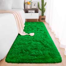 Tapete Passadeira Pelo Alto Felpudo Macio Anti Derrapante Verde  - 60 x 180 cm Tapete para Sala e Quarto