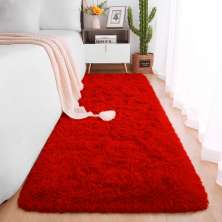 Tapete Passadeira Pelo Alto Felpudo Macio Anti Derrapante Vermelho - 60 x 180 cm Tapete para Sala e Quartos