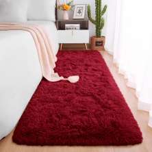 Tapete Passadeira Pelo Alto Felpudo Macio Anti Derrapante Vinho - 60 x 180 cm Tapete para Sala e Quarto