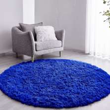Tapete Pelo Alto Felpudo Macio Anti Derrapante Anti Alérgico Azul Redondo - 100 cm Tapete para Sala e Quarto