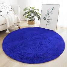 Tapete Pelo Alto Felpudo Macio Anti Derrapante Anti Alérgico Azul Redondo - 200 cm Tapete para Sala e Quarto