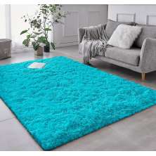 Tapete Pelo Alto Felpudo Macio Anti Derrapante Anti Alérgico Azul Turquesa - 200 x 200 cm Tapete para Sala e Quartos