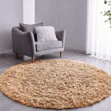 Tapete Pelo Alto Felpudo Macio Anti Derrapante Anti Alérgico Bege Redondo - 100 cm Tapete para Sala e Quarto