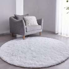 Tapete Pelo Alto Felpudo Macio Anti Derrapante Anti Alérgico Branco Redondo - 140 cm Tapete para Sala e Quarto