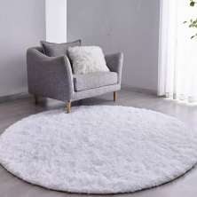 Tapete Pelo Alto Felpudo Macio Anti Derrapante Anti Alérgico Branco Redondo - 60 cm Tapete para Sala e Quarto