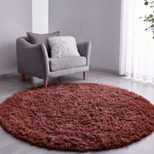 Tapete Pelo Alto Felpudo Macio Anti Derrapante Anti Alérgico Marrom Redondo - 100 cm Tapete para Sala e Quarto