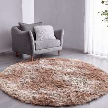Tapete Pelo Alto Felpudo Macio Anti Derrapante Anti Alérgico Mesclado Bege Redondo - 100 cm Tapete para Sala e Quarto
