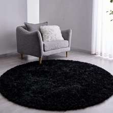 Tapete Pelo Alto Felpudo Macio Anti Derrapante Anti Alérgico Mesclado Preto Redondo - 200 cm Tapete para Sala e Quarto