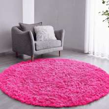 Tapete Pelo Alto Felpudo Macio Anti Derrapante Anti Alérgico Rosa Redondo - 140 cm Tapete para Sala e Quarto
