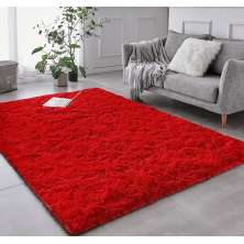 Tapete Pelo Alto Felpudo Macio Anti Derrapante Anti Alérgico Vermelho  - 100 x 120 cm Tapete para Sala e Quarto