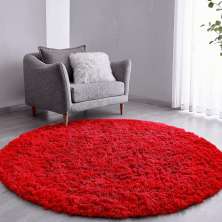 Tapete Pelo Alto Felpudo Macio Anti Derrapante Anti Alérgico Vermelho  Redondo - 100 cm Tapete para Sala e Quarto