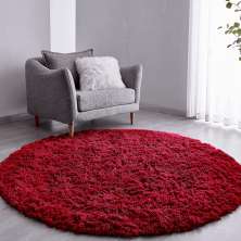 Tapete Pelo Alto Felpudo Macio Anti Derrapante Anti Alérgico Vinho Redondo - 60 cm Tapete para Sala e Quarto