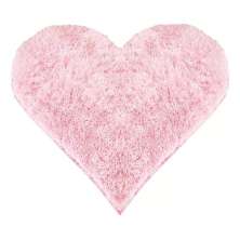 Tapete Sala Felpudo Peludo Rosa Bebê Coração 140 cm