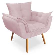 Poltrona Decorativa Opala Deluxe Suede Rosa Bebê - Shop da Mobilia