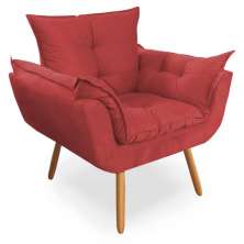 Poltrona Decorativa Opala Deluxe Suede Vermelho - Shop da Mobilia
