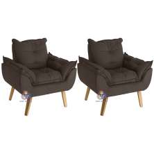 Kit 02 Poltrona Decorativa Confortável Opala Marrom com fibra de silicone e pés quadrado SMF DECOR