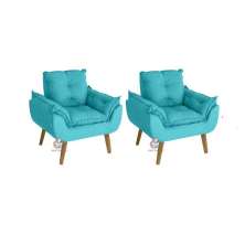 Kit 02 Poltrona/Cadeira Decorativa Glamour Com Pés Quadrado Azul Turquesa