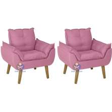 Kit 02 Poltrona/Cadeira Decorativa Glamour Com Pés Quadrado Rosê