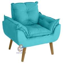 Poltrona Decorativa Confortável Opala Azul Turguesa  com fibra de silicone e pés quadrado SMF DECOR