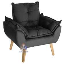 Poltrona Decorativa Confortavel Opala Preto com fibra de silicone e pés quadrado SMF DECOR