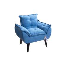 Poltrona Decorativa Opala Azul Linho com fibra de silicone e pés quadrado SMF DECOR