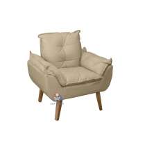 Poltrona Decorativa Opala Bege Linho  com fibra de silicone e pés quadrado SMF DECOR