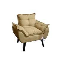 Poltrona Decorativa Opala Palha Linho com fibra de silicone e pés quadrado SMF DECOR