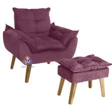 Poltrona Decorativa Opala e Puff Opala Bordô/Vinho com fibra de silicone e pés quadrado SMF DECOR