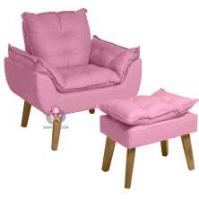 Poltrona Decorativa Opala e Puff Opala Rosê com fibra de silicone e pés quadrado SMF DECOR