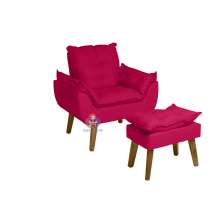Poltrona Decorativa Opala e Puff Opala Vermelho com fibra de silicone e pés quadrado SMF DECOR