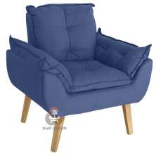 Poltrona Decorativa e Descanso Opala Azul Marinho com fibra de silicone e pés quadrado SMF DECOR