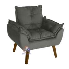 Poltrona Decorativa e Descanso Opala Chumbo com fibra de silicone e pés quadrado SMF DECOR