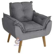 Poltrona Decorativa e Descanso Opala Cinza com fibra de silicone e pés quadrado SMF DEDOR