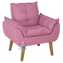 Poltrona Decorativa e Descanso Opala Rosê com fibra de silicone e pés quadrado SMF DECOR