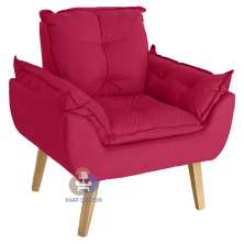 Poltrona Decorativa e Descanso Opala Vermelho com fibra de silicone e pés quadrado SMF DECOR