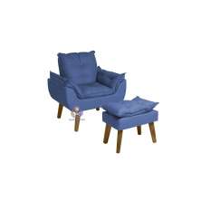 Poltrona/Cadeira Decorativa E Puff Glamour Com Pés Quadrado Azul Marinho