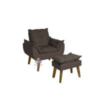 Poltrona/Cadeira Decorativa E Puff Glamour Com Pés Quadrado Marrom