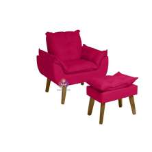 Poltrona/Cadeira Decorativa E Puff Glamour Com Pés Quadrado Vermelho