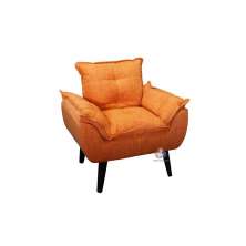 Poltrona/Cadeira Decorativa Glamour Com Pés Quadrado Laranja Linho