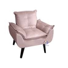Poltrona/Cadeira Decorativa Glamour Com Pés Quadrado Rosa Veludo