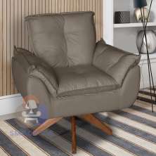 Poltrona/Cadeira Decorativa Glamour Opala Com Base Giratória 30cm em Madeira Capuccino