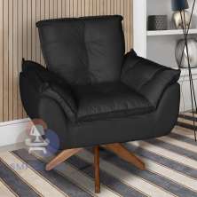 Poltrona/Cadeira Decorativa Glamour Opala Com Base Giratória 30cm em Madeira Preto