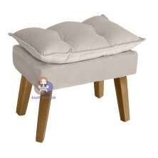 Puff Banqueta Decorativa Glamour Bege Claro Com Pés Quadrado - Bege