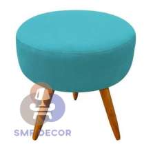 Puff Redondo Pés Palito Azul Turquesa - Azul Turquesa