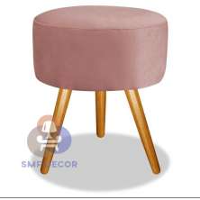 Puff Redondo Pés Palito Veludo Rosa Nude - Rosa