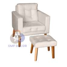 Sofá/Poltrona/Cadeira Decorativa Glamour Dubai com Puff e pés em Madeira Bege