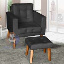 Sofá/Poltrona/Cadeira Decorativa Glamour Dubai com Puff e pés em Madeira Preto