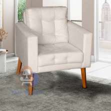 Sofá/Poltrona/Cadeira Decorativa Glamour Dubai com pés em Madeira Bege