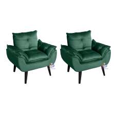 kIT 02 Poltrona Decorativa Opala Veludo Verde com fibra de silicone e pés quadrado SMF DECOR