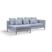 Sofá 3 Lugares Living com Chaise Esquerdo Algodão e Poliéster Cinza Mesclado